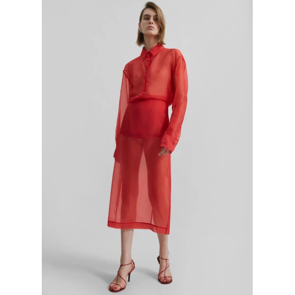 The Frankie Shop Peri Sheer Midi Skirt – Red, view 9