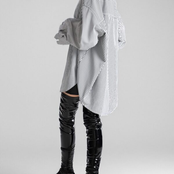 The Frankie Shop Quillan Button-Down Shirt - White/Black Stripe - Oversized Minimalist Tops in Black - Shop at Coveti