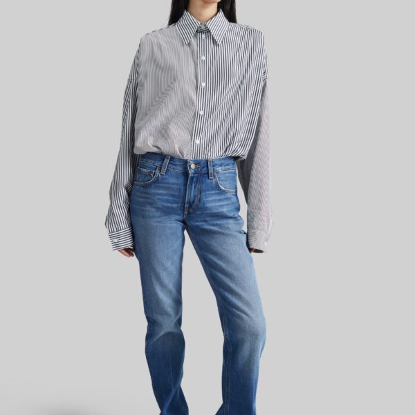 The Frankie Shop Quillan Button-Down Shirt - White/Black Stripe - Oversized Minimalist Tops in Black - Shop at Coveti