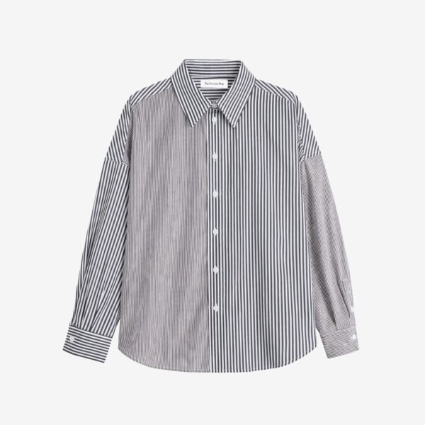 The Frankie Shop Quillan Button-Down Shirt - White/Black Stripe - Oversized Minimalist Tops in Black - Shop at Coveti