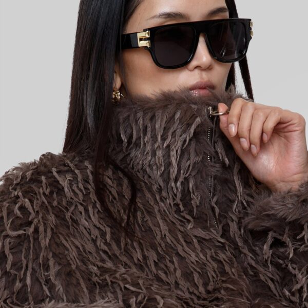 The Frankie Shop Rivee Faux Fur Pullover - Brown - Oversized Minimalist Tops in Brown - Shop at Coveti