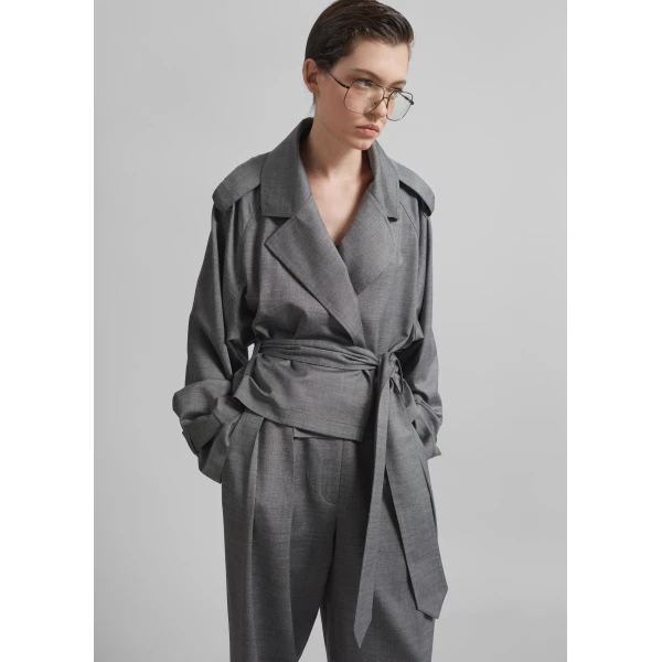 The Frankie Shop Simona Short Trench – Grey Melange, view 2