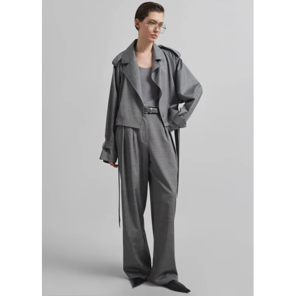 The Frankie Shop Simona Short Trench – Grey Melange, view 3