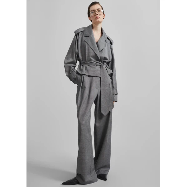 The Frankie Shop Simona Short Trench – Grey Melange, view 4