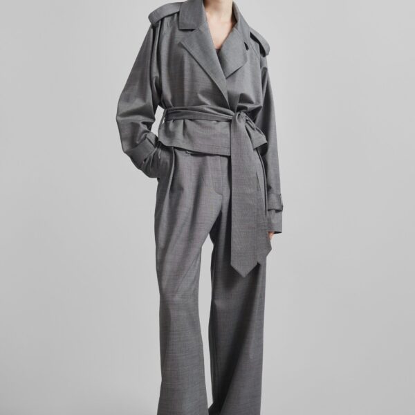 The Frankie Shop Simona Short Trench - Grey Melange - Oversized Minimalist Coats in Grey - Shop at Coveti
