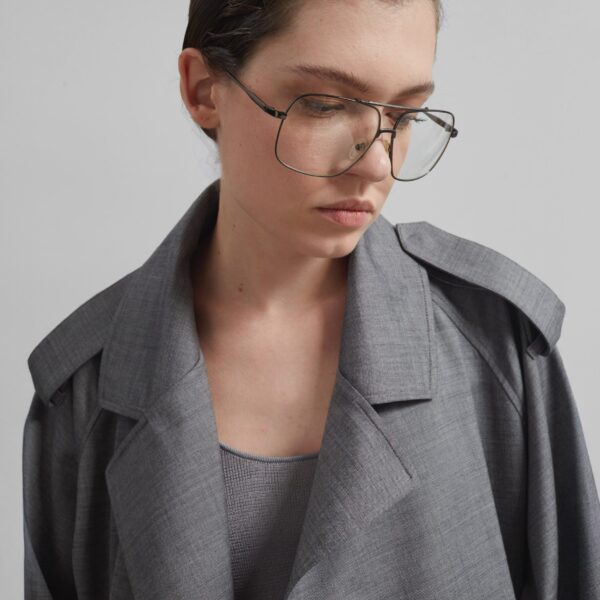 The Frankie Shop Simona Short Trench - Grey Melange - Oversized Minimalist Coats in Grey - Shop at Coveti