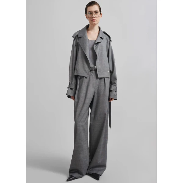 The Frankie Shop Simona Short Trench – Grey Melange, view 6