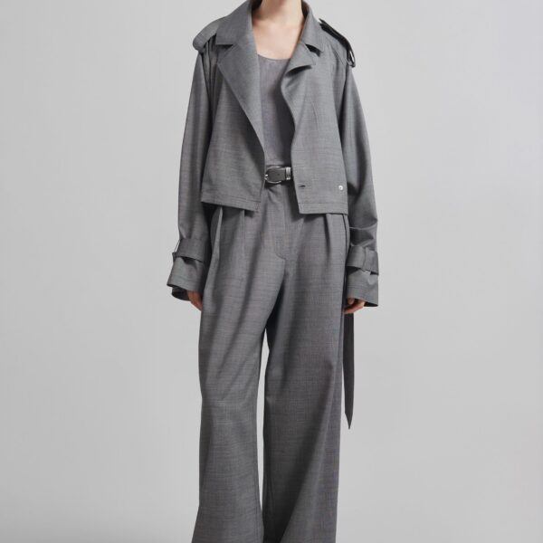 The Frankie Shop Simona Short Trench - Grey Melange - Oversized Minimalist Coats in Grey - Shop at Coveti