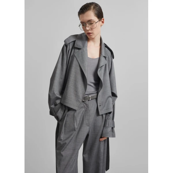 The Frankie Shop Simona Short Trench – Grey Melange, view 7