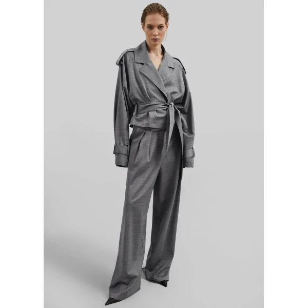 The Frankie Shop Simona Short Trench – Grey Melange, view 8