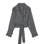 The Frankie Shop Simona Short Trench - Grey Melange - Oversized Minimalist Coats in Grey - Shop at Coveti