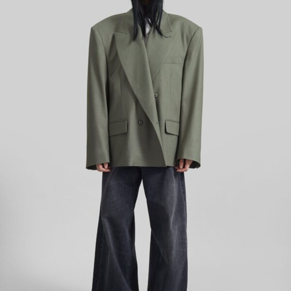 The Frankie Shop Valter Oversized Blazer - Pale Olive - Oversized Minimalist Jackets in Green - Shop at Coveti