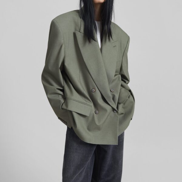 The Frankie Shop Valter Oversized Blazer - Pale Olive - Oversized Minimalist Jackets in Green - Shop at Coveti