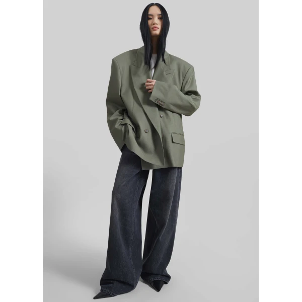 The Frankie Shop Valter Oversized Blazer – Pale Olive, view 6