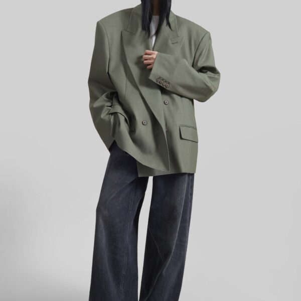 The Frankie Shop Valter Oversized Blazer - Pale Olive - Oversized Minimalist Jackets in Green - Shop at Coveti