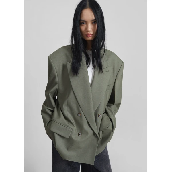 The Frankie Shop Valter Oversized Blazer – Pale Olive, view 7