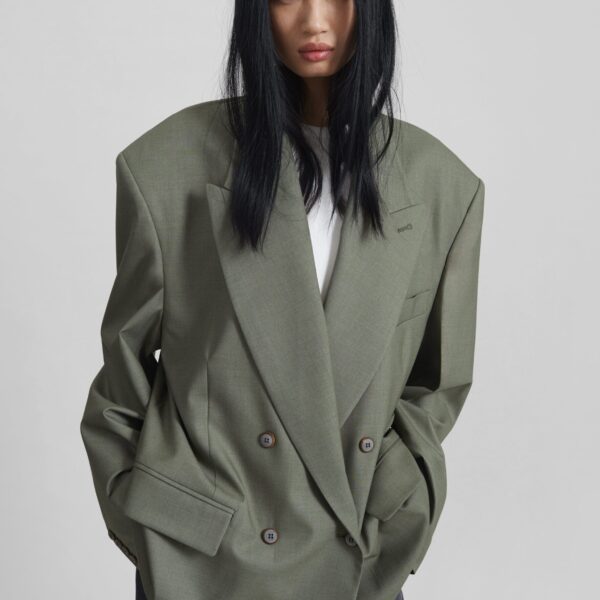 The Frankie Shop Valter Oversized Blazer - Pale Olive - Oversized Minimalist Jackets in Green - Shop at Coveti
