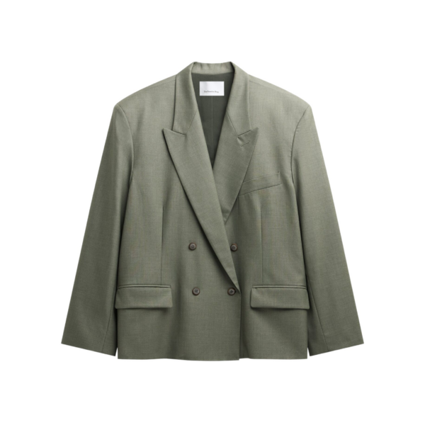 The Frankie Shop Valter Oversized Blazer - Pale Olive - Oversized Minimalist Jackets in Green - Shop at Coveti