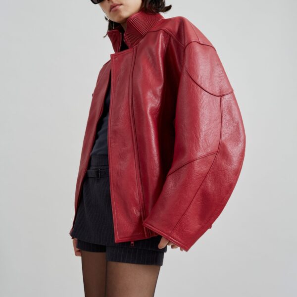 The Frankie Shop Zion Bomber Jacket - Red - Oversized Minimalist Jackets in Red - Shop at Coveti