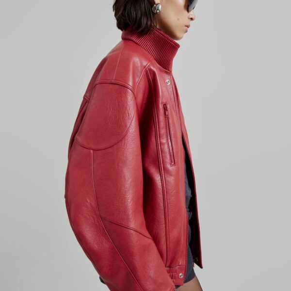 The Frankie Shop Zion Bomber Jacket - Red - Oversized Minimalist Jackets in Red - Shop at Coveti