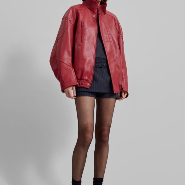 The Frankie Shop Zion Bomber Jacket - Red - Oversized Minimalist Jackets in Red - Shop at Coveti