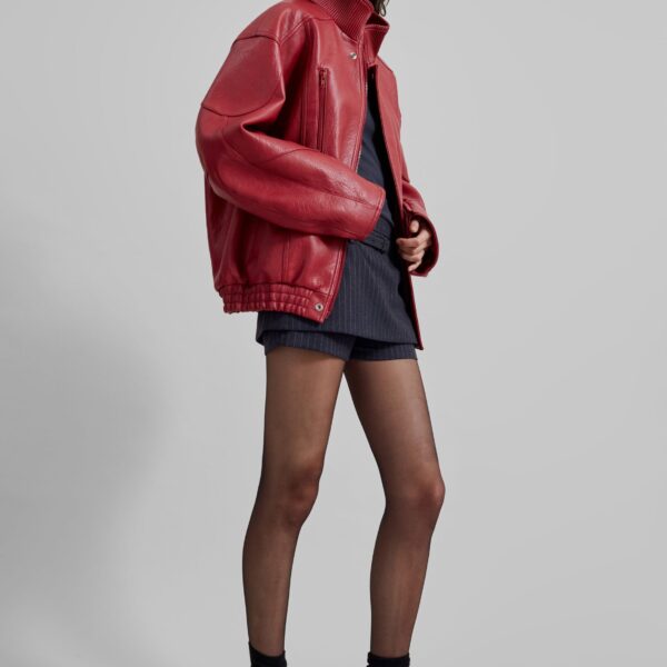 The Frankie Shop Zion Bomber Jacket - Red - Oversized Minimalist Jackets in Red - Shop at Coveti