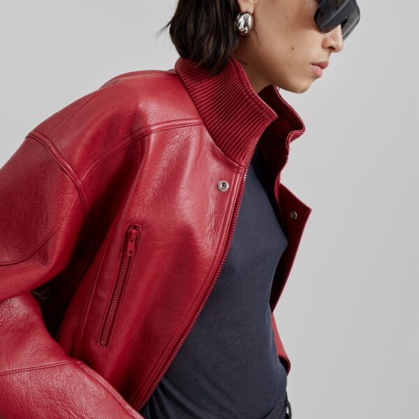 The Frankie Shop Zion Bomber Jacket - Red - Oversized Minimalist Jackets in Red - Shop at Coveti