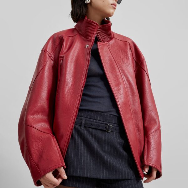 The Frankie Shop Zion Bomber Jacket - Red - Oversized Minimalist Jackets in Red - Shop at Coveti