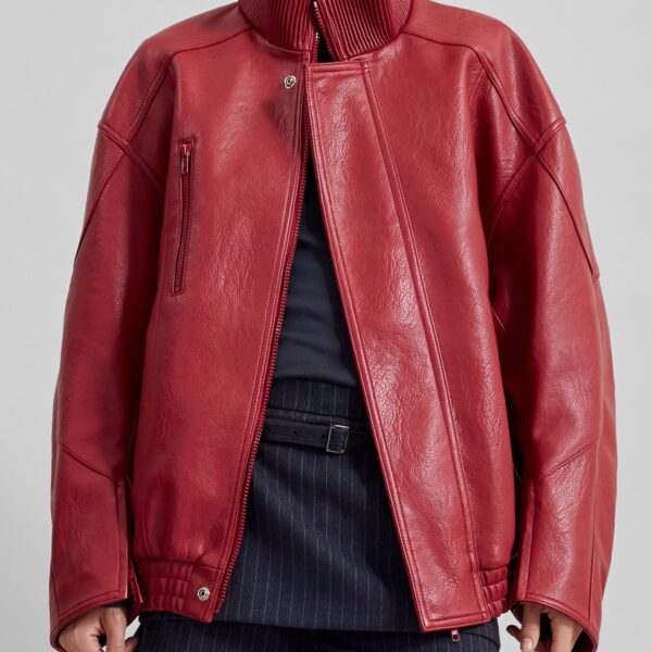 The Frankie Shop Zion Bomber Jacket - Red - Oversized Minimalist Jackets in Red - Shop at Coveti