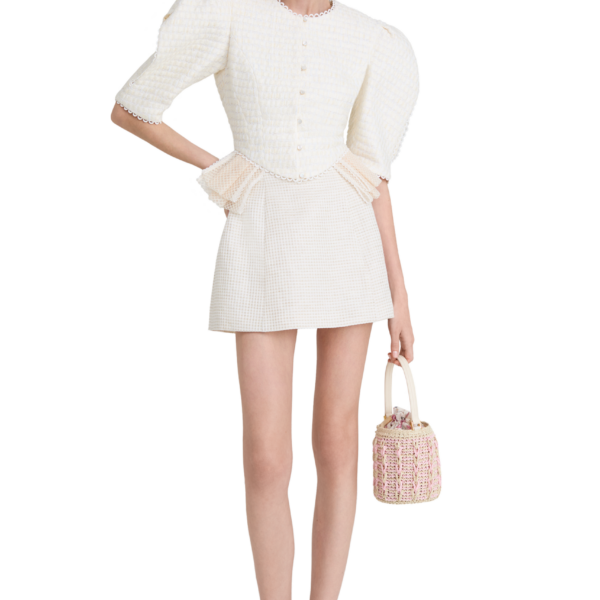 Ulyana Sergeenko Bouclé jacket with basque - Ulyana Sergeenko Corset Dress - Russian Couture - Shop at Coveti