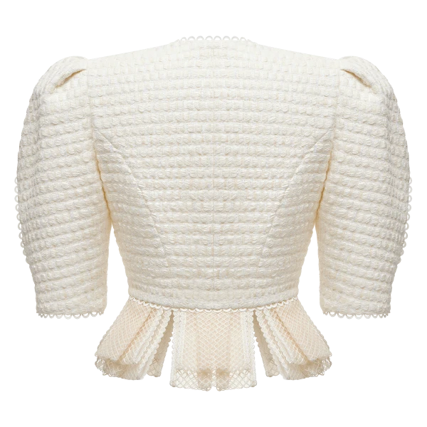 Ulyana Sergeenko Bouclé jacket with basque - Ulyana Sergeenko Corset Dress - Russian Couture - Shop at Coveti