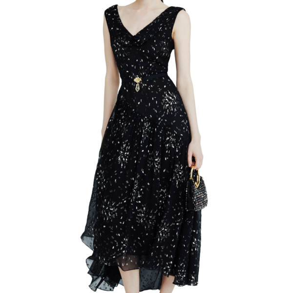 Ulyana Sergeenko Chiffon midi dress with sparkling lurex - Ulyana Sergeenko Corset Dress - Russian Couture - Shop at Coveti