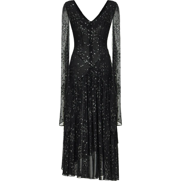 Ulyana Sergeenko Chiffon midi dress with sparkling lurex - Ulyana Sergeenko Corset Dress - Russian Couture - Shop at Coveti