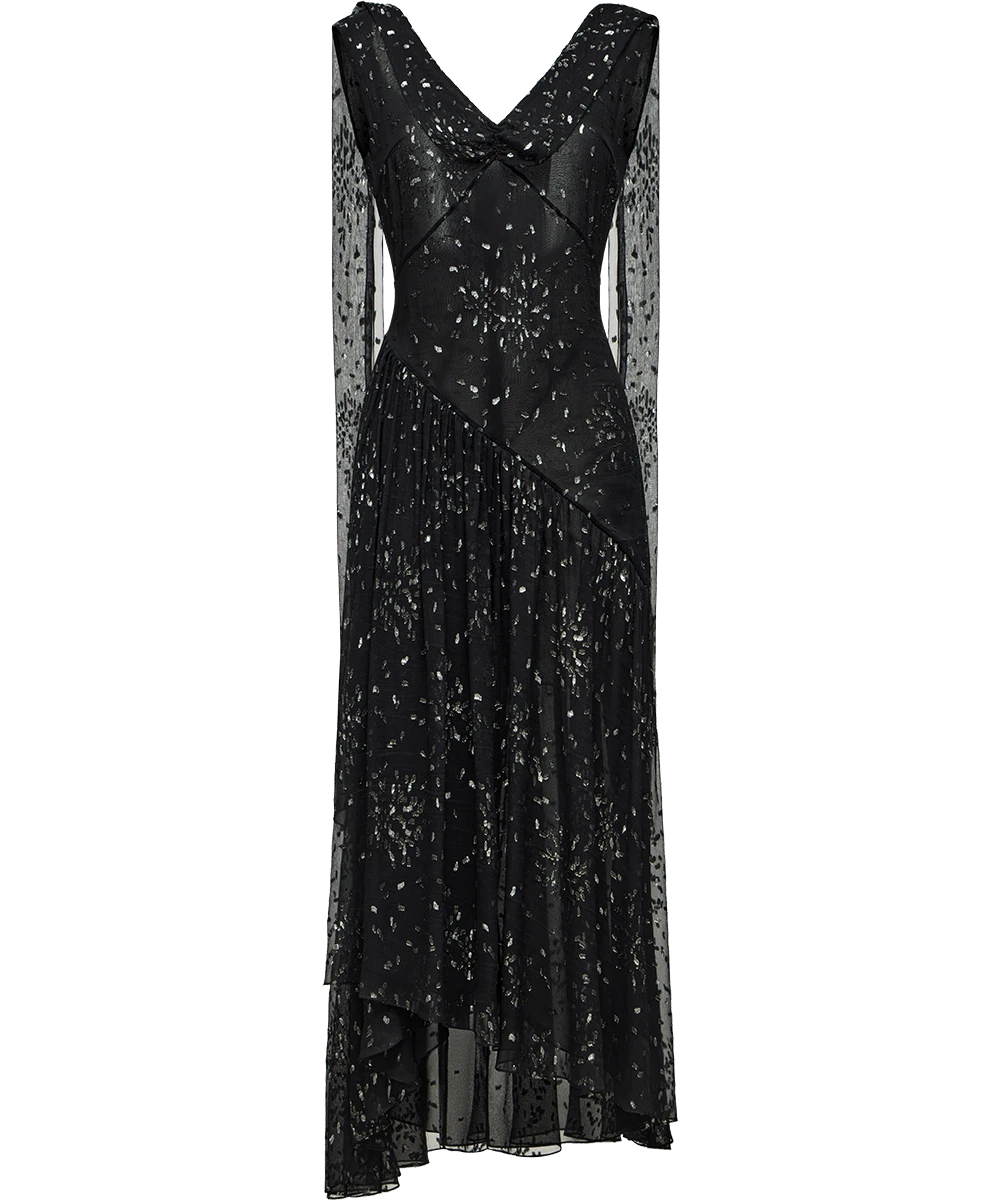 Ulyana Sergeenko Chiffon midi dress with sparkling lurex - Ulyana Sergeenko Corset Dress - Russian Couture - Shop at Coveti