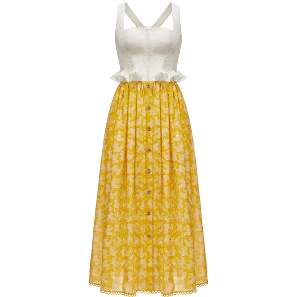 Ulyana Sergeenko Cotton and linen dress with a signature animal print - Ulyana Sergeenko Corset Dress - Russian Couture - Shop at Coveti
