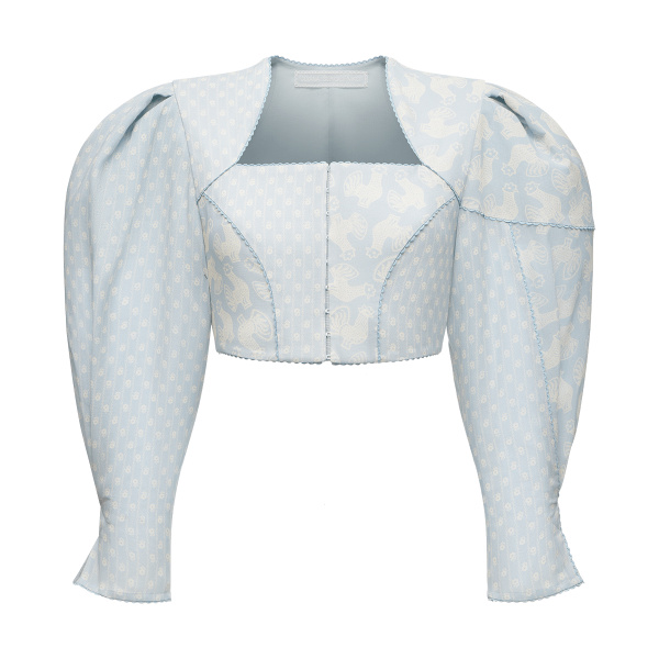 Ulyana Sergeenko Cotton blouse with a signature floral and animal prints - Ulyana Sergeenko Corset Dress - Russian Couture - Shop at Coveti