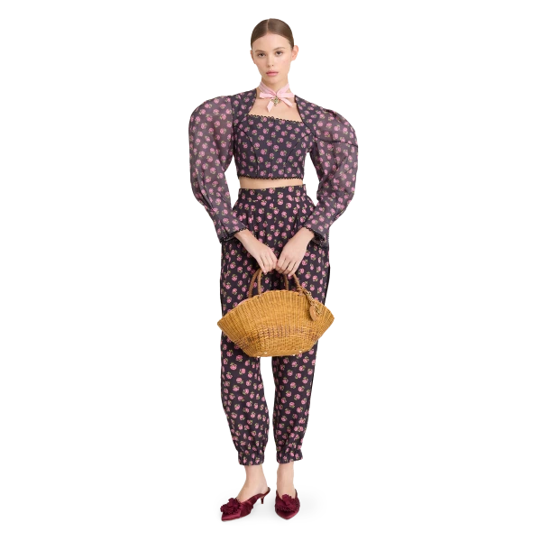 Ulyana Sergeenko Cotton blouse with a signature floral print, view 2