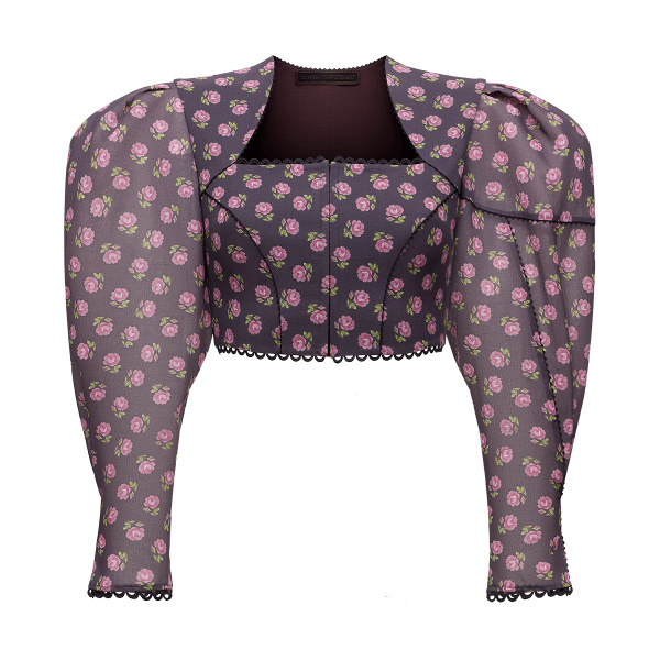 Ulyana Sergeenko Cotton blouse with a signature floral print - Ulyana Sergeenko Corset Dress - Russian Couture - Shop at Coveti