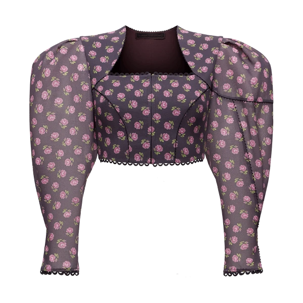 Ulyana Sergeenko Cotton blouse with a signature floral print - Ulyana Sergeenko Corset Dress - Russian Couture - Shop at Coveti
