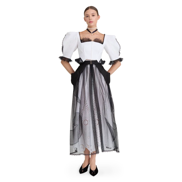 Ulyana Sergeenko Cotton blouse with organza trim, view 2