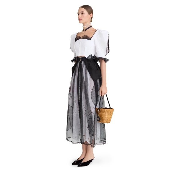 Ulyana Sergeenko Cotton blouse with organza trim, view 3