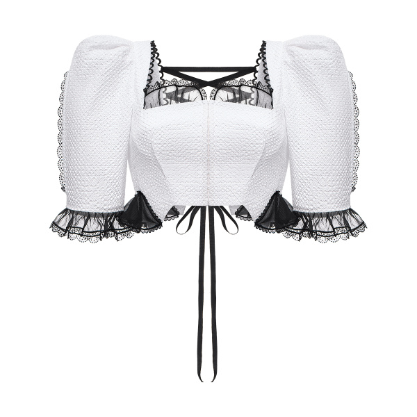 Ulyana Sergeenko Cotton blouse with organza trim - Ulyana Sergeenko Corset Dress - Russian Couture - Shop at Coveti