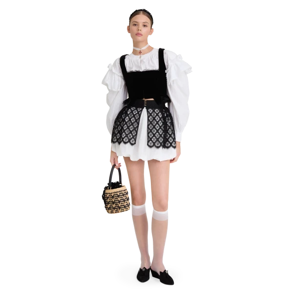 Ulyana Sergeenko Cotton blouse with ruffled shoulders and an open back, view 2