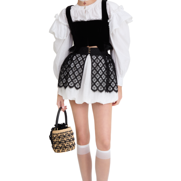 Ulyana Sergeenko Cotton blouse with ruffled shoulders and an open back - Ulyana Sergeenko Corset Dress - Russian Couture - Shop at Coveti