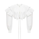 Ulyana Sergeenko Cotton blouse with ruffled shoulders and an open back - Ulyana Sergeenko Corset Dress - Russian Couture - Shop at Coveti