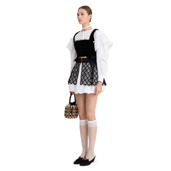 Ulyana Sergeenko Cotton blouse with ruffled shoulders and an open back, view 3