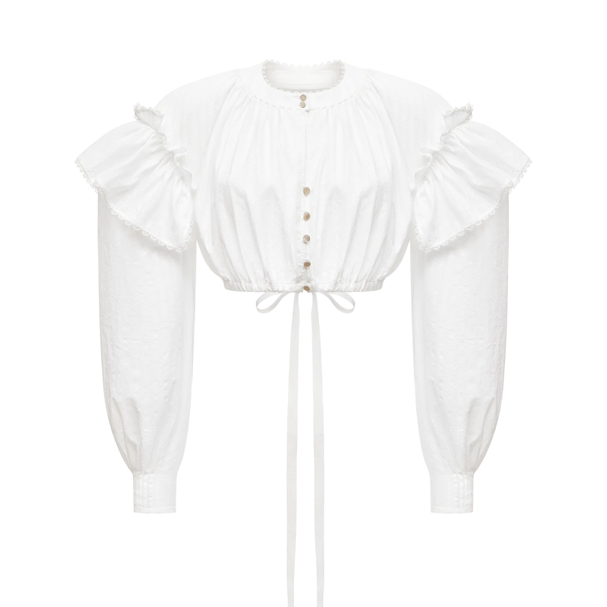 Ulyana Sergeenko Cotton blouse with ruffled shoulders and an open back - Ulyana Sergeenko Corset Dress - Russian Couture - Shop at Coveti Ulyana Sergeenko Cotton blouse with ruffled shoulders and an open back - Ulyana Sergeenko Corset Dress - Russian Couture - Shop at Coveti