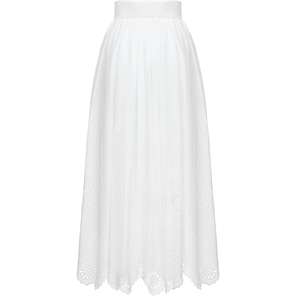 Ulyana Sergeenko Cotton midi skirt with floral embroidery and lace trim - Ulyana Sergeenko Corset Dress - Russian Couture - Shop at Coveti