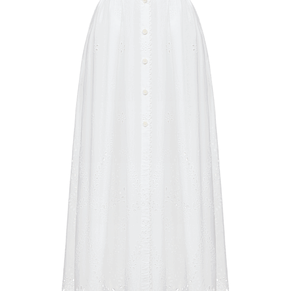 Ulyana Sergeenko Cotton midi skirt with floral embroidery and lace trim - Ulyana Sergeenko Corset Dress - Russian Couture - Shop at Coveti