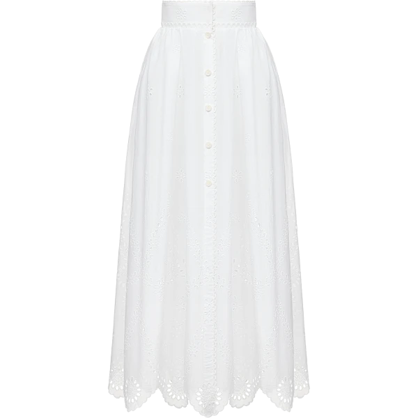 Ulyana Sergeenko Cotton midi skirt with floral embroidery and lace trim - Ulyana Sergeenko Corset Dress - Russian Couture - Shop at Coveti